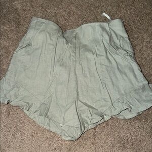 She + Sky High-Waist Light Sage Linen-Look Shorts